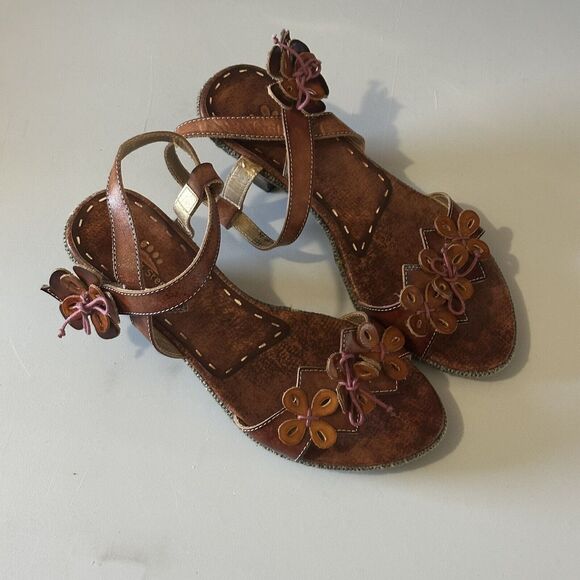 Spring Step Tarragon Brown Leather Kitten Heels Sandals size EU 36 5.5 5 - Picture 1 of 8